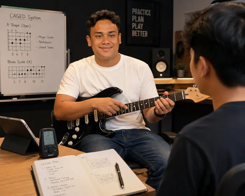 Daffa Hamzah mengajar gitar elektrik secara privat
